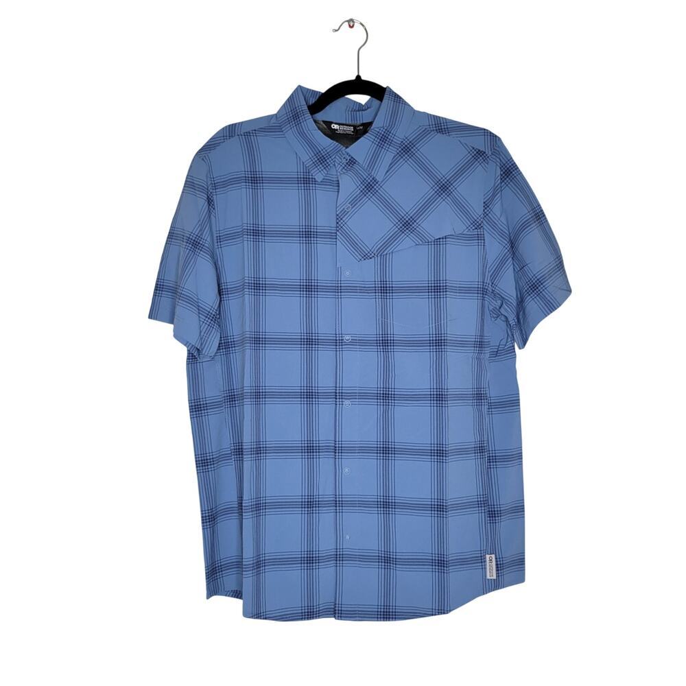 Outdoor Research Astroman Sun Shirt Mens Medium Plaid SS Snap Button Hiking UPF